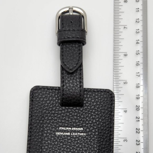 Campo Marzio Designer Pebbled Luxury Leather Luggage Tag- Black - Picture 4 of 7